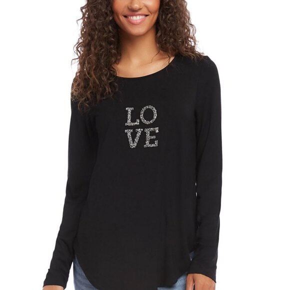 Karen Kane embellished black long sleeve Love Top Size XS - Picture 1 of 5